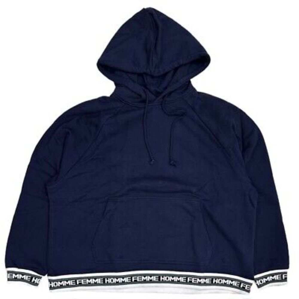 Homme Femme LA - Hoodie - NWT - Navy w/ Monogram text cuffs and hem